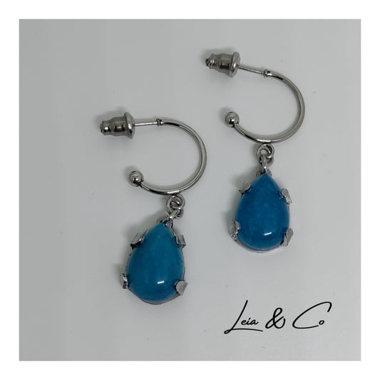 Hoop earrings with natural drop amazonite stones LEIA&CO