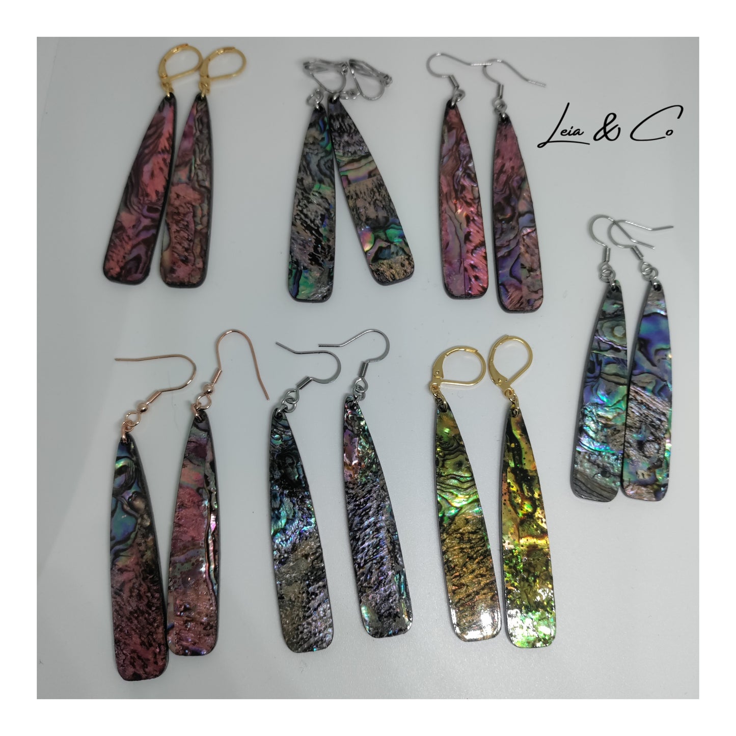 Boucles d'oreilles colorées longues imitation abalone coquillage LEIA&CO