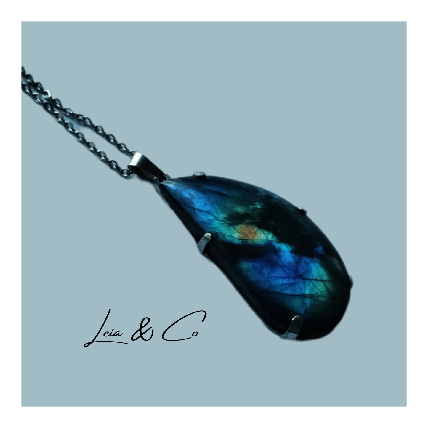 Pendentif goutte avec Labradorite naturelle en aluminium LEIA&CO