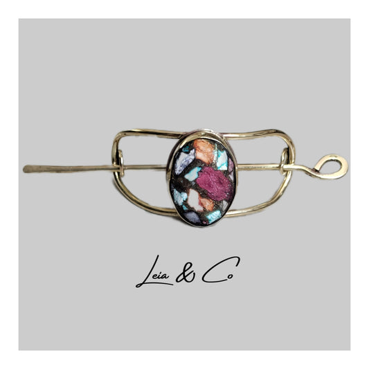 Golden hair pin with multicolor stone LEIA&CO