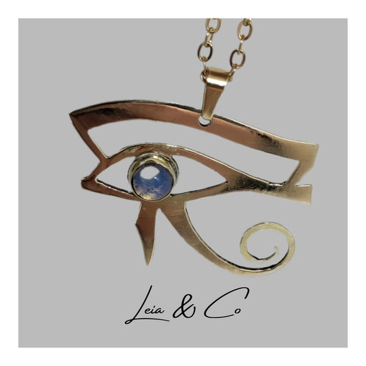 Pendentif symbole égyptien oeil d'Horus doré avec Opalite LEIA&CO